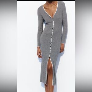 Zara dress Striped V-neck with long sleeve. Front button closure. Brand new.